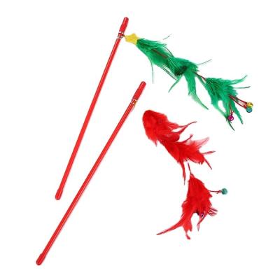 China New Design Viable Christmas Style Interactive Red Cat Feather Stick Cat Plastic Riddle for sale