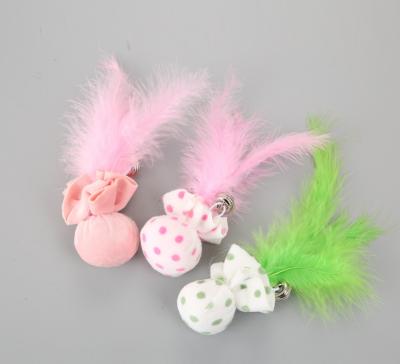 China Viable Color Pet Cat Toy Cute Plush Ball With Feather Bells Teasing Cat Toy for sale