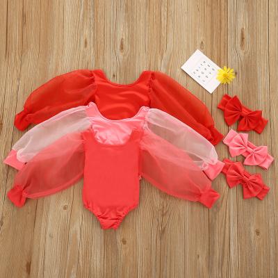 China Fasion Long Sleeve Babies Romper Solid Color Long Sleeve Overalls +headband 2 pcs Clothing Sets For 0-24m for sale