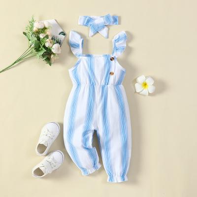 China Sleeveless Summer Babies Infant Outfits Fly Sleeve Stripe Overalls Romper Pants for sale