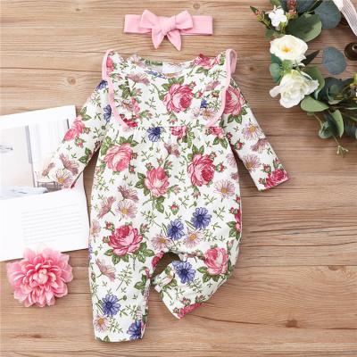 China Newest Long Sleeve Baby Clothes Baby Flower Rompers Newborn Long Sleeve Ruffle 2pcs Babies Romper for sale