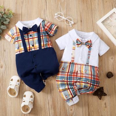 China Long Sleeve Baby Rompers Newborn Plaid Bow Jumpsuit Gentleman Little Boy Babies Romper for sale