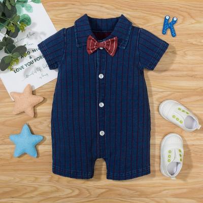 China New Long Sleeve Summer Design Baby Clothes Tartan Design Romper With Bow Tie Newborn Babies Boy Overalls for sale