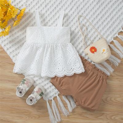 China White Infant Casual Clothes Summer Embroidery Sling Top + Baby Shorts 2pcs Clothing Set for sale