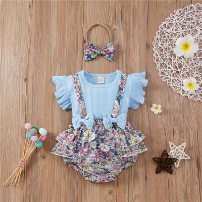 China Toddler Girls Casual Outfits Summer Print Ruffle Tops+ Ties Shorts +hairband 3pcs Baby Clothes Set for sale