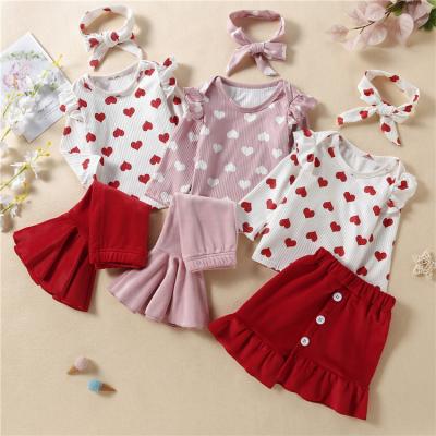 China Wholesale Kids Casual Boutique Ruffle Babies Dressing Sets Kids Love Print Little Girls Dressing Sets for sale