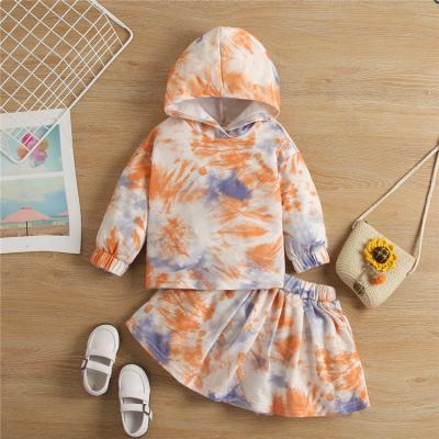 China 2022 new arrival girls casual clothing tie dye casual hoodie +skirt girl kids clothes set for sale