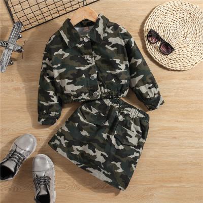 China Fashion Casual Girls Clothes Spring Camouflage Jacket +Skirt Boutique Kid Girl Dress Set for sale