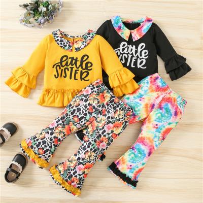 China Fashion girls casual clothing letter printing ruffle girl clothing set spring boutique child girl dress set for sale