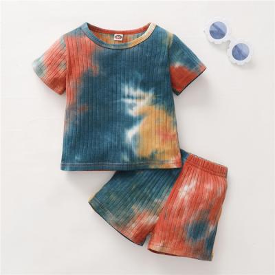 China Summer Casual Toddler Baby Clothes Cotton Short Sleeve Shorts Tie Dye Baby Boy 2pcs Clothing Set for sale