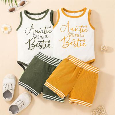 China Summer Newborn Casual Baby Clothes Sleeveless Romper+Casual Shorts 2pcs Infant Toddler Boy Clothes Set for sale