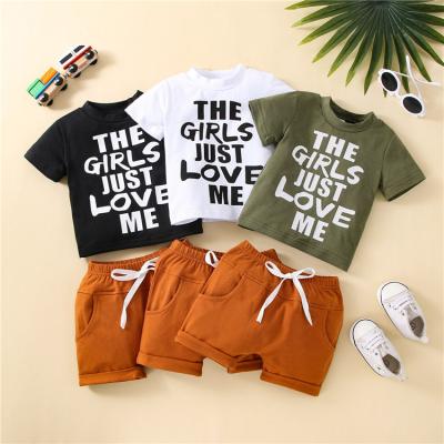 China New Summer Children Boys Clothes Letter Printing Casual T-shirt Shorts Boys Casual Outfit 2pcs for sale