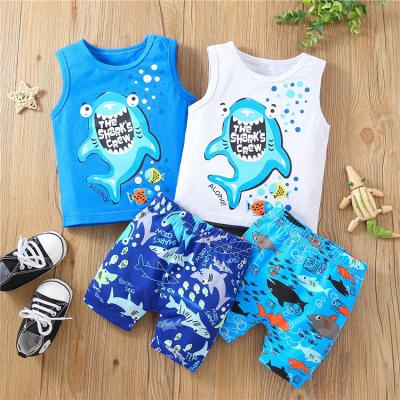 China Baby Boys Casual Sportswear Sets Boys Shark Printing Vest Shorts 2pcs Sleeveless Outfit for sale