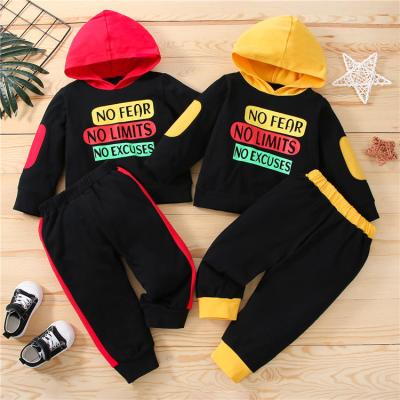 China Spring Child Casual Boys Clothing Set Long Sleeve Splice Sweatshirt+ Letter Pants 2pcs Kids Boys Casual Suit for sale