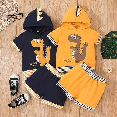 China Casual Design Dinosaurs Boys Clothing Summer Hooded Top+Shorts 2pcs Infant Baby Boy Clothes Set for sale