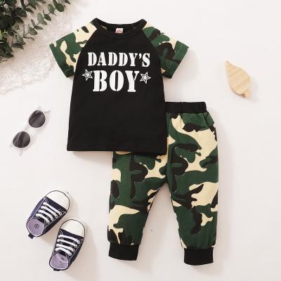 China Summer Kids Boys Casual Clothes Camouflage Stitching T-shirt and Pants Baby Boy 2pcs Clothing Set for sale