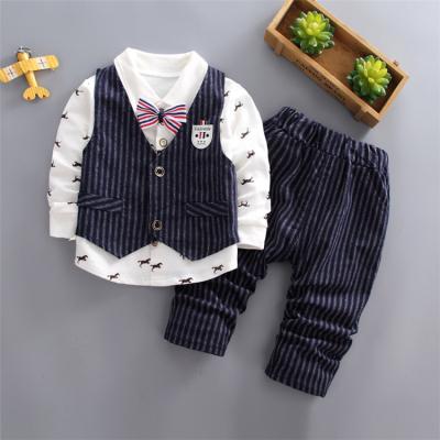 China Autumn Newest Print Fashion Cotton Long Sleeve Gentleman's Shirt + Vest + Pants 3pcs Little Boys Clothing Outfit for sale