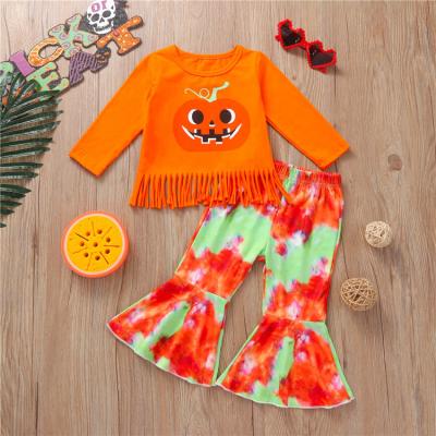 China Wholesale Casual Kids Clothing Pumpkins Print Long Sleeve Top Tie Dye Pants Baby Halloween Boutique Clothes for sale