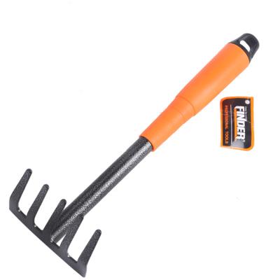 China Cultivating Digging Hoe High Quality Two Tone Plastic Handle Five-teeth Garden Hay Rake Metal Teeth Garden Tool Weeding Rake for sale