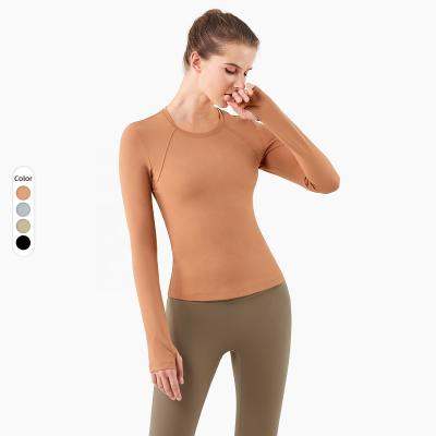 China Breathable Drop Shipping Women Yoga Workout T Shirt Comfortable Gym Long Sleeve Tops for sale