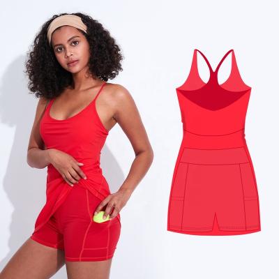 China RIMS hot sale U neck deep tennis dress with pocket 2 pieces of sexy shorts plus size women's skirts 2021 for sale