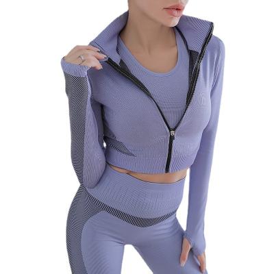 China 2022 New Style Women Yoga Crop Sweatsuit Breathable Top With Zipper Seamless Sports Jacket for sale