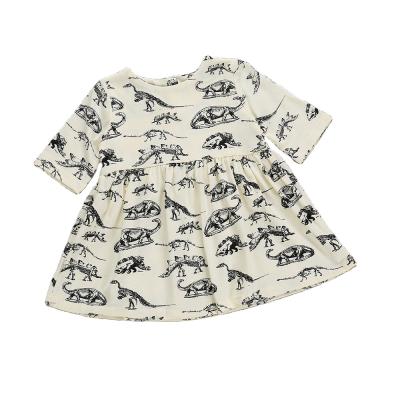 China Breathable African Toddler Girl Dinosaur Cartoon Dresses Asian Gorgeous Baby Birthday Printed Dress For 6 Months To 3 Years Old for sale