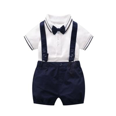 China Summer Breathable White Church Baby Infant Outfit 2 Piece Blessing Suit Bowknot Vest Romper Bow Tie Jumpsuit Outfit for sale