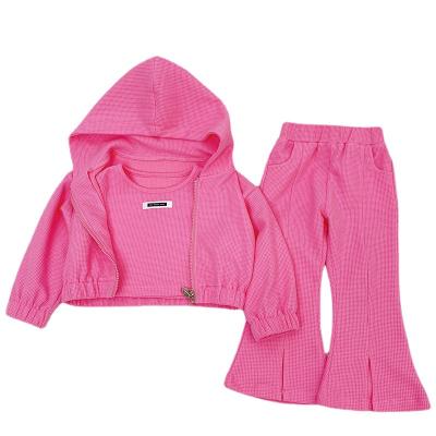 China Casual Set 3pcs Friends Event Flared Bottoms Flare Fitness Drop Bell Bottom Bottom Outfits For Girls Kids for sale