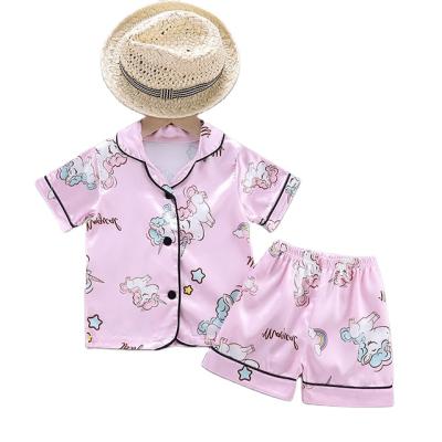 China Breathable 2 Piece Pajama Kid Set For Baby Short Sleeves Button Down For Kids Satin Baby Pajamas for sale