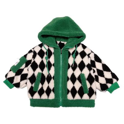 China Breathable toddler wool bubble fleece boys color check blocked jackets tie foy children 3 to 10 years old for sale