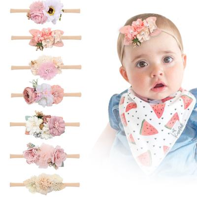 China European and American style girl's headband rose new large lace accessories chiffon wide white headband with pearls and flowers for sale