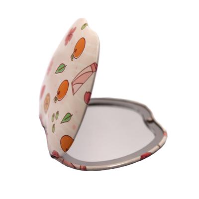 China Promotion Lit Apple Shaped Printing Metal Double Sided Cute Mini Tin Plate Pocket Mirror Makeup Mirror for sale