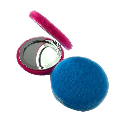 China Features Plush Mini Makeup Mirror Leather Round Rectangular Metal Lighted Hand Mirror for sale