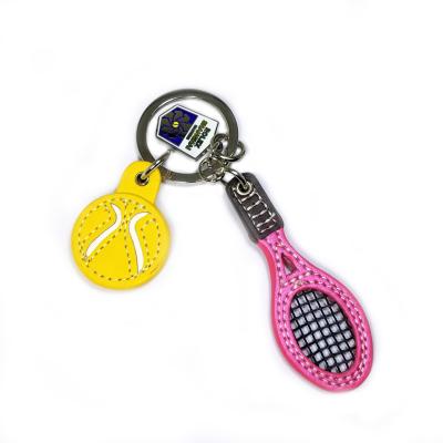 China Custom Creative Leather Souvenir Gifts Promotion Tennis Racket Key Chain Gifts Sports Key Chains Pendant Souvenirs for sale