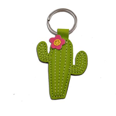 China Cactus Leather Flower Metal Personalized Key Chain for sale