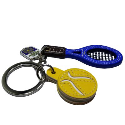 China Metal leather tennis racket key chain sports style personality accessories simple mini racket key pendant key chain for sale