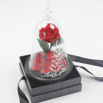 China 2022 Handmade Rose Flower Arrangment Item Preserved Flower Mother's Day Hot Selling Gift in Glass Dome for Festival Gift for sale