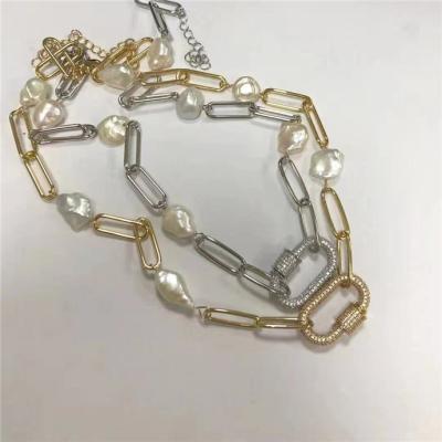 China LUCKYEE FASHIONABLE - Female Natural Baroque Pearl Gold Plated Zircon Chain Clavicle Chain Necklace for sale