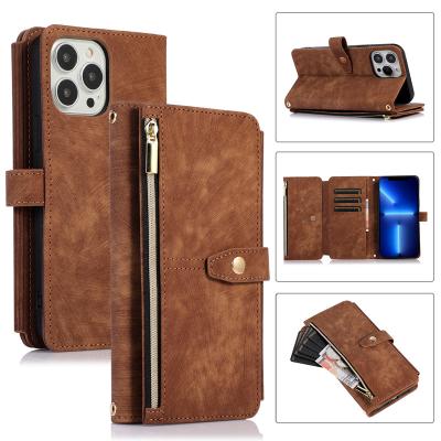 China New Multifunctional Shockproof Mobile Phone Flip Leather Case With Hand Rope Anti-fall For Apple iPhone 13 Pro Max Mini for sale