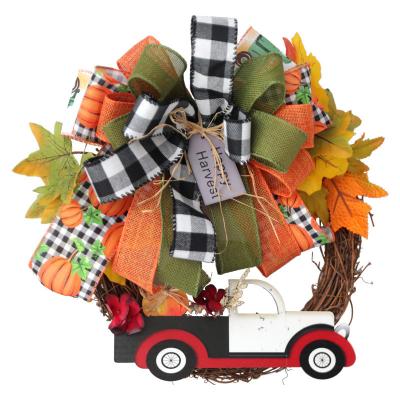 China Decorative Chirstmas Gift Truck Christmas Red Wreath, With Exquisite Autumn Front Door Hanging Decor Creative Handmade Bow Harvest Festival Hallow for sale