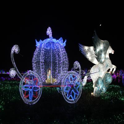 China 2022 Newest Handmade Customize Outdoor Waterproof Christmas Led Lighted 3d Horse Carriage Pattern Light Holiday Lighting For Holiday Decor for sale