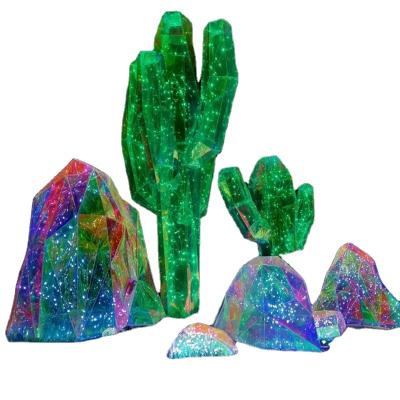 China Newest Waterproof Handmade Design for Hyun Color 3d Ice Diamond Cactus With Led Light Dream Sculpture Acrylic Resin Christmas Decorations for sale