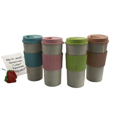 China Custom Friendly Wheat Viable Straw Fiber Coffee Logo Travel Mugs Reusable Coffee Cup Eco for sale