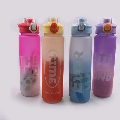 China Reusable1000ml Water Bottle Travel Sport Gym Sustainable Portable Outdoor Plastic Gradient Frosted Frosted Water Bottle for sale