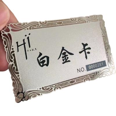 China Customized Etched Stainless Steel Business Wholesaler/Retailer Silver Business Metal Card Personal Club Membership Card With Metal Frame for sale