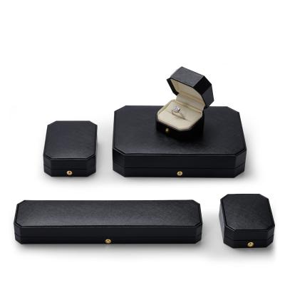 China FANXI Custom Black Leather Jewelry Storage Box PU Jewelry Gift Packing Case Ring Earrings Bangle Necklace Jewelry Storage Package Box for sale