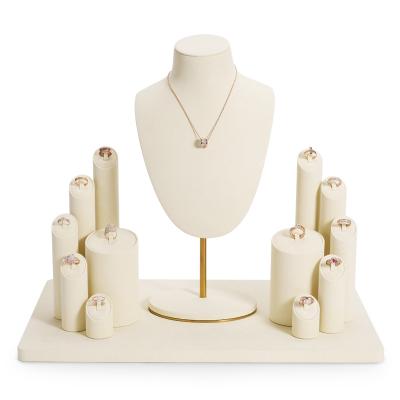 China Fanxi Custom Made Luxury Cream White Jewelry Display Jewelry Rings Display Sets For Jewelry for sale