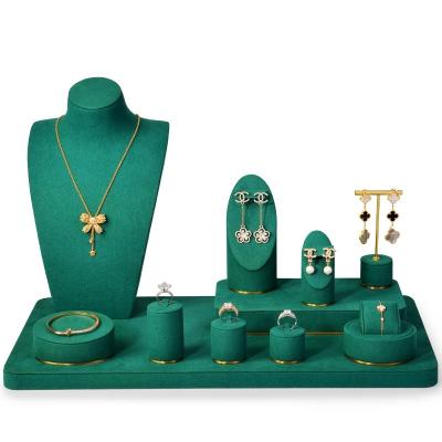 China FANXI Popular New Fashion Jewelry Display Green Microfiber Jewelry Ring Earring Necklace Display Set For Jewelry Display Rack for sale