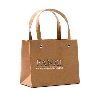 China FANXI Wholesale White and Brown Jewelery Gift Bag Bags with Handle for Custom Gift Tissue Storage Kraft Paper Bag for sale